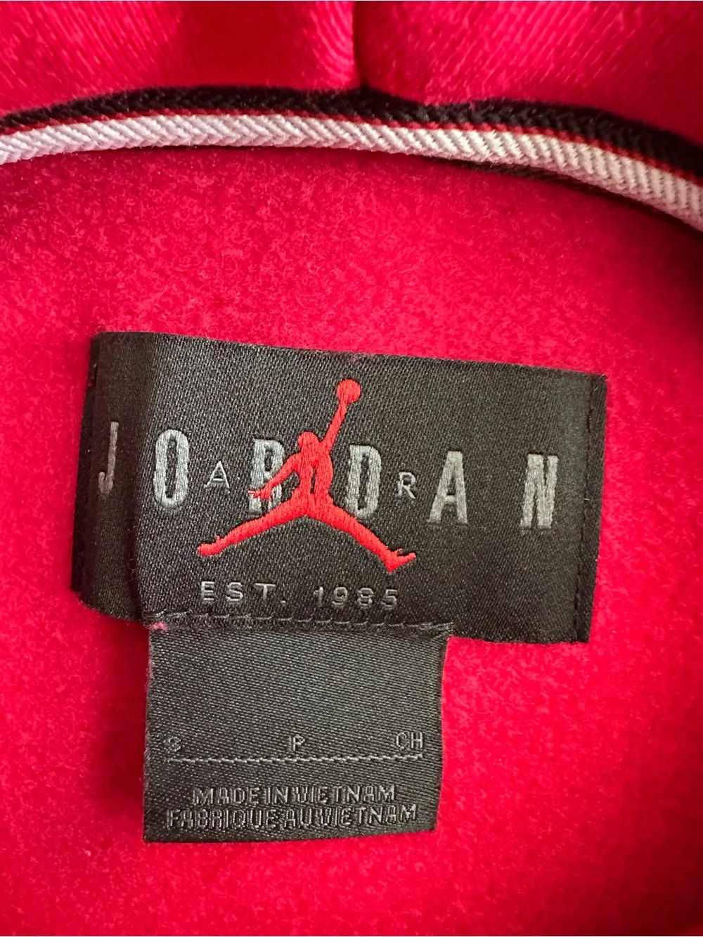 Jordan Red Fleece with Black Label and White Trim